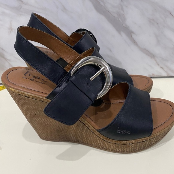 B.O.C Born Concept Alondra Women's Black Leather Wedge Sandals Size 7 - Picture 3 of 16